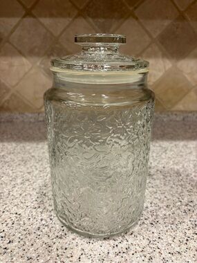 Princess House Clear Embossed Glass Canister with Lid